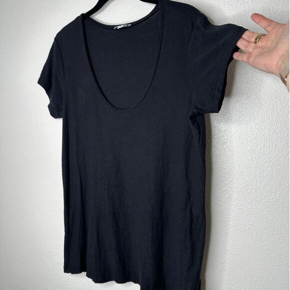 James Perse Black Deep V Round Neck Slub Tee Shirt Cap Sleeve Top 3 / L - Picture 3 of 9
